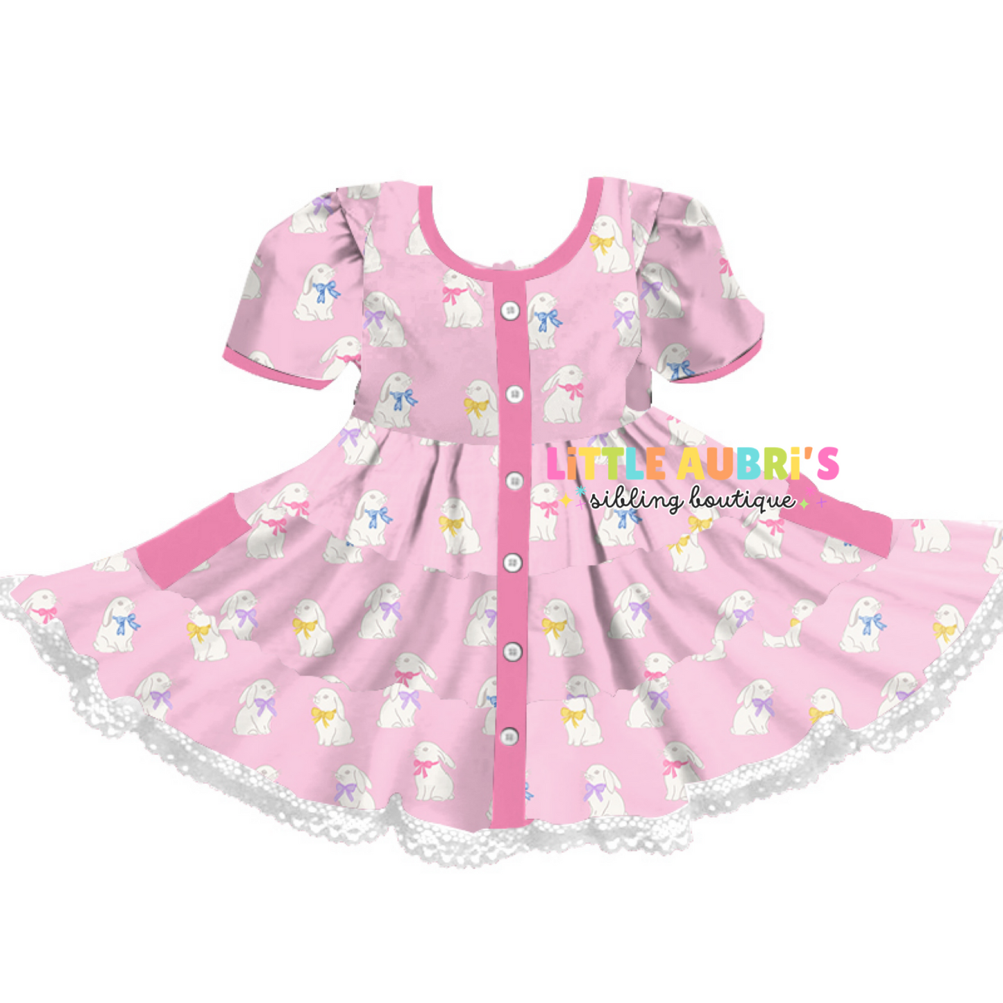 PINK BUNNIES Lace Button Dress (*SHIPS LATE FEB)