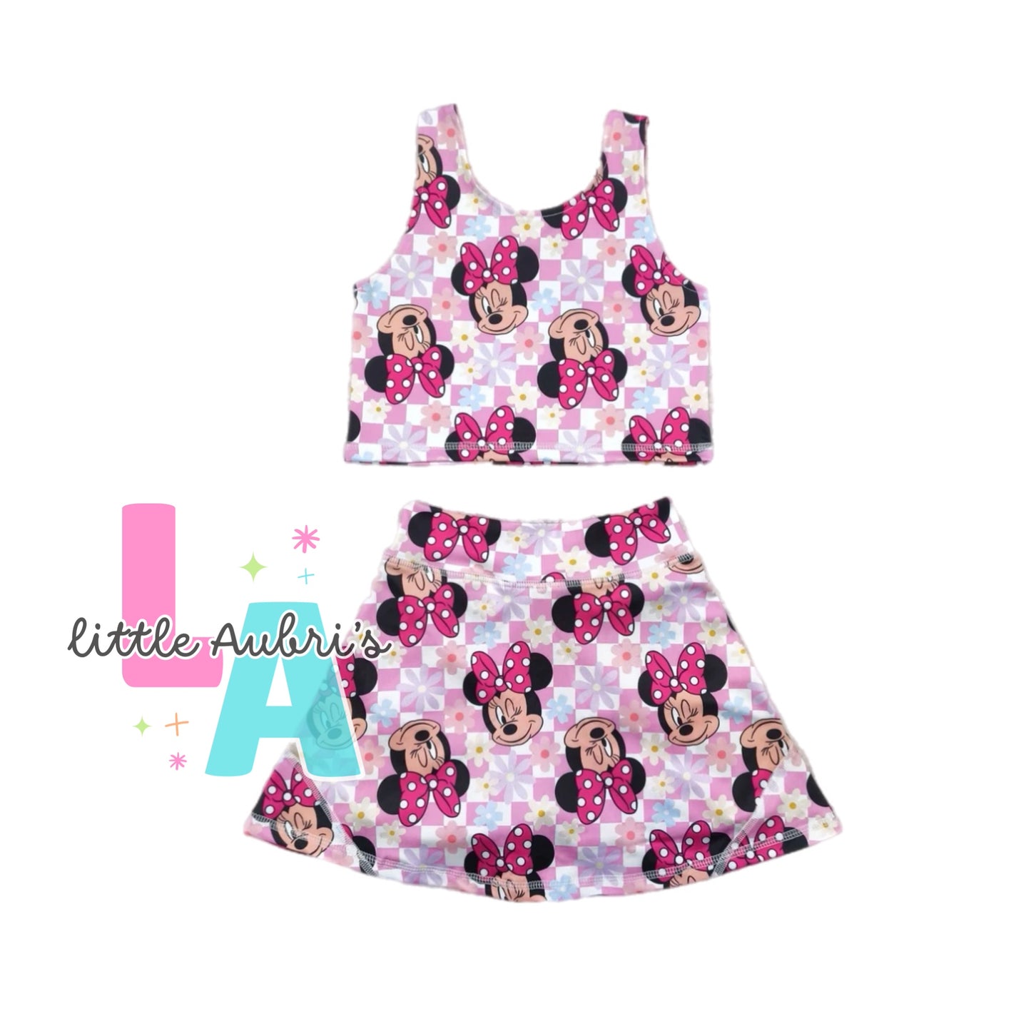 Floral Checker Mouse Crop and Athletic Skort Set ETA Late August