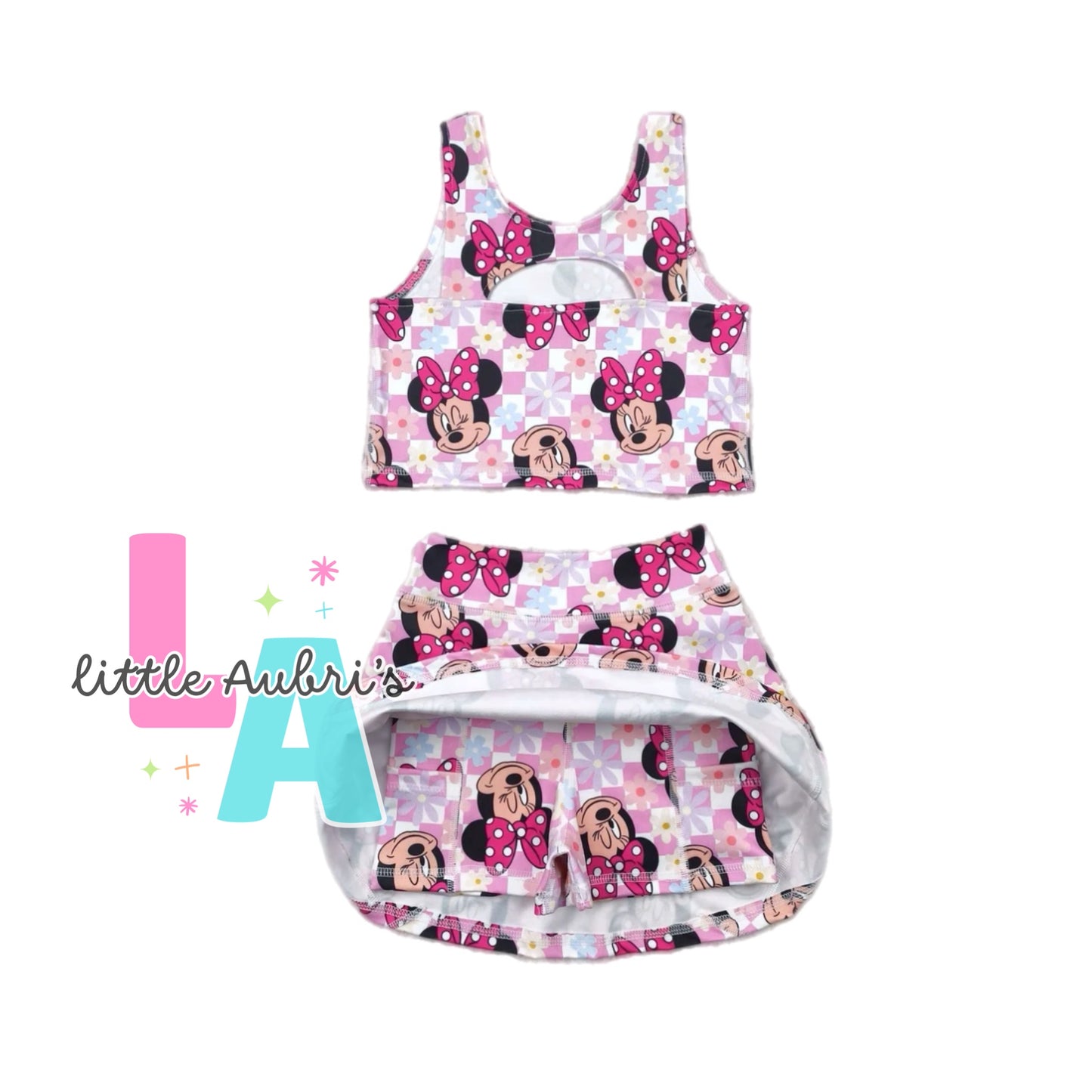 Floral Checker Mouse Crop and Athletic Skort Set ETA Late August