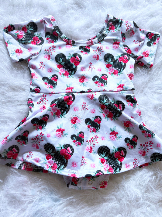 Polka Dot Floral Mouse Skirted Leotard