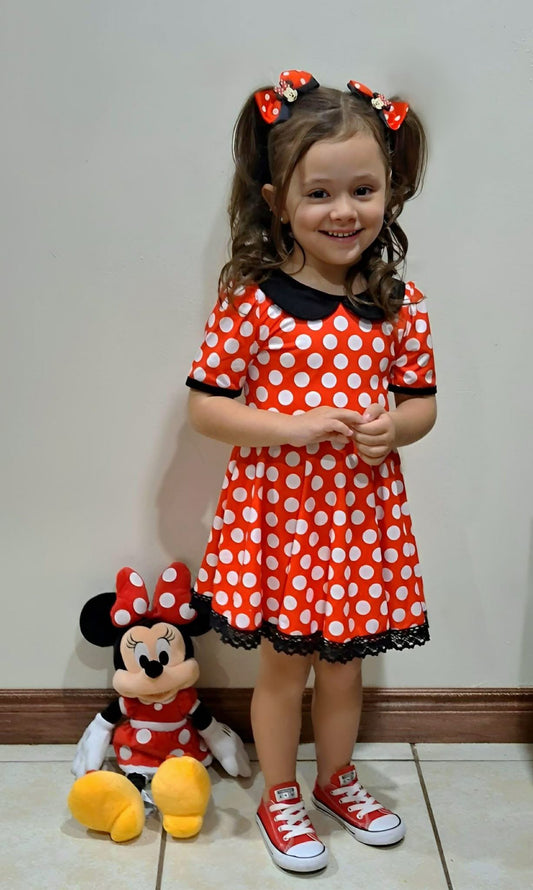 Vintage Red Polka Dot Collar Lace Dress