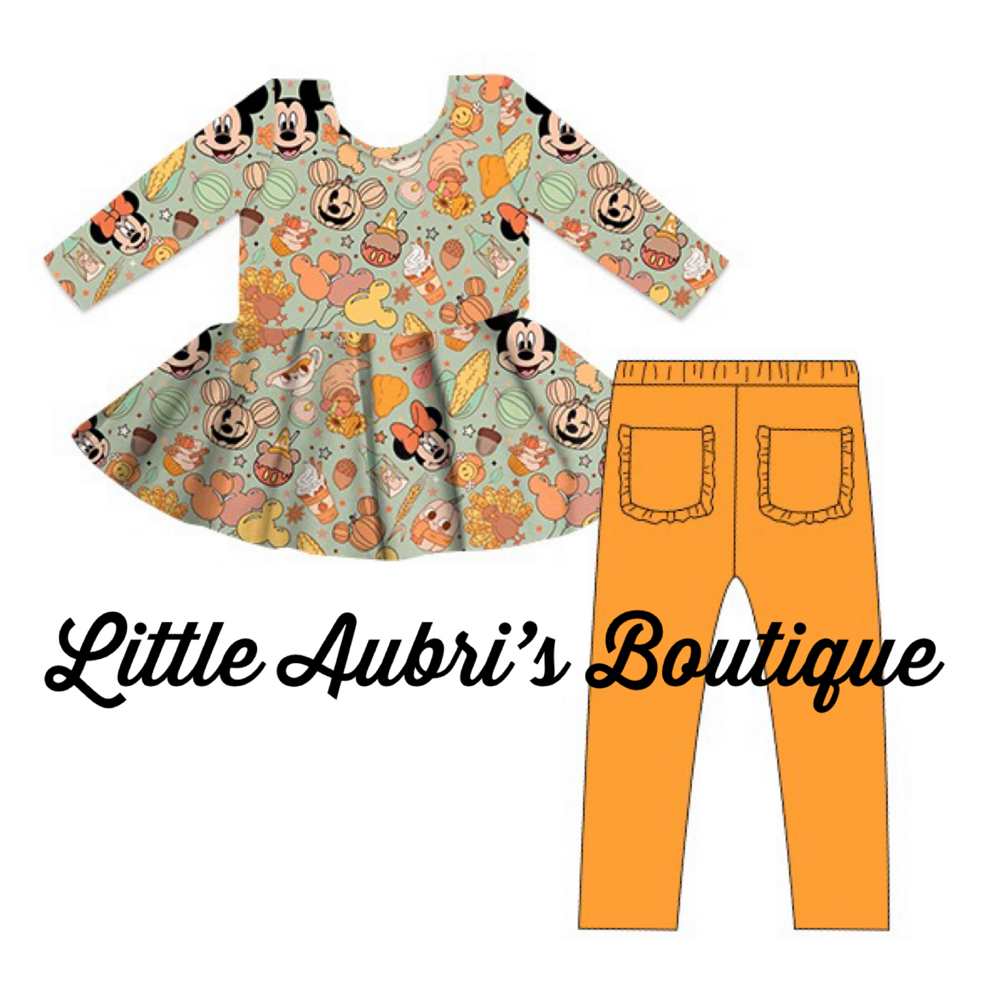 Fall Mouse Peplum and Ruffle Bum Leggings Set