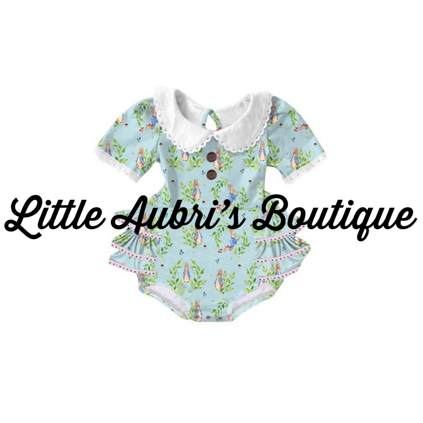 Vintage Bunny Lace Collar Ruffle Bum Romper