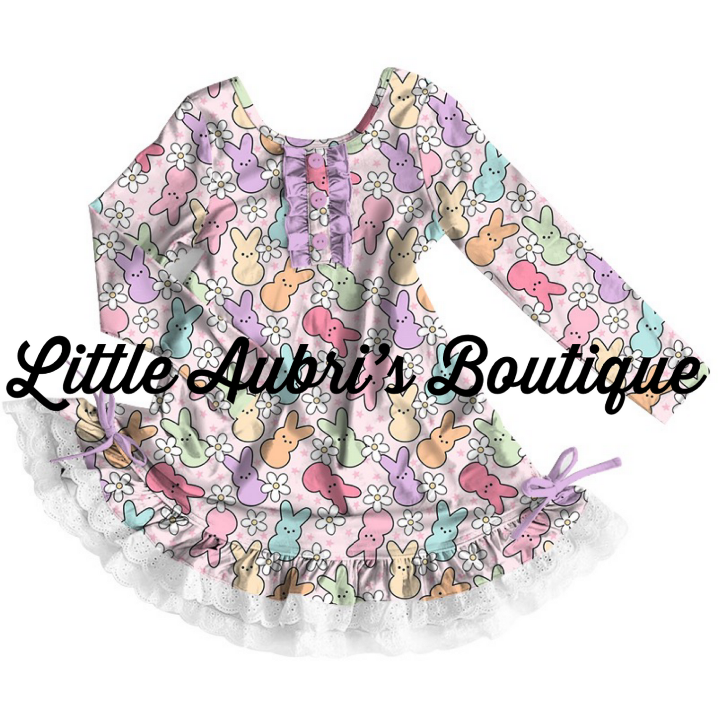 Floral Peeps Long Sleeve Lace Pajama Dress