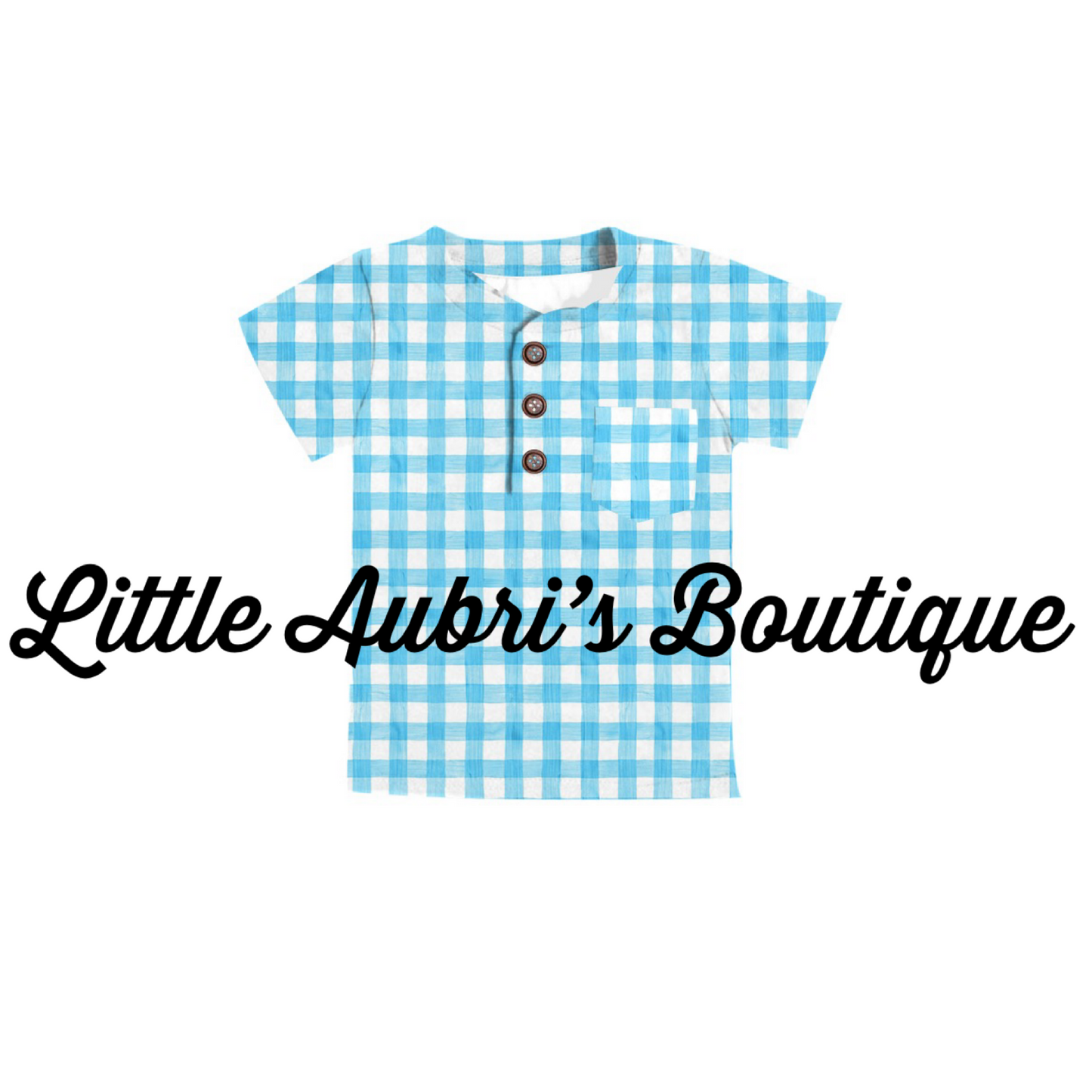 Blue Gingham Pocket Henley