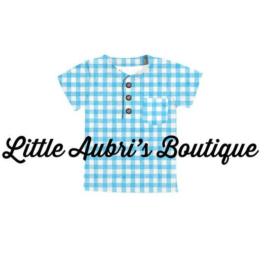 Blue Gingham Pocket Henley