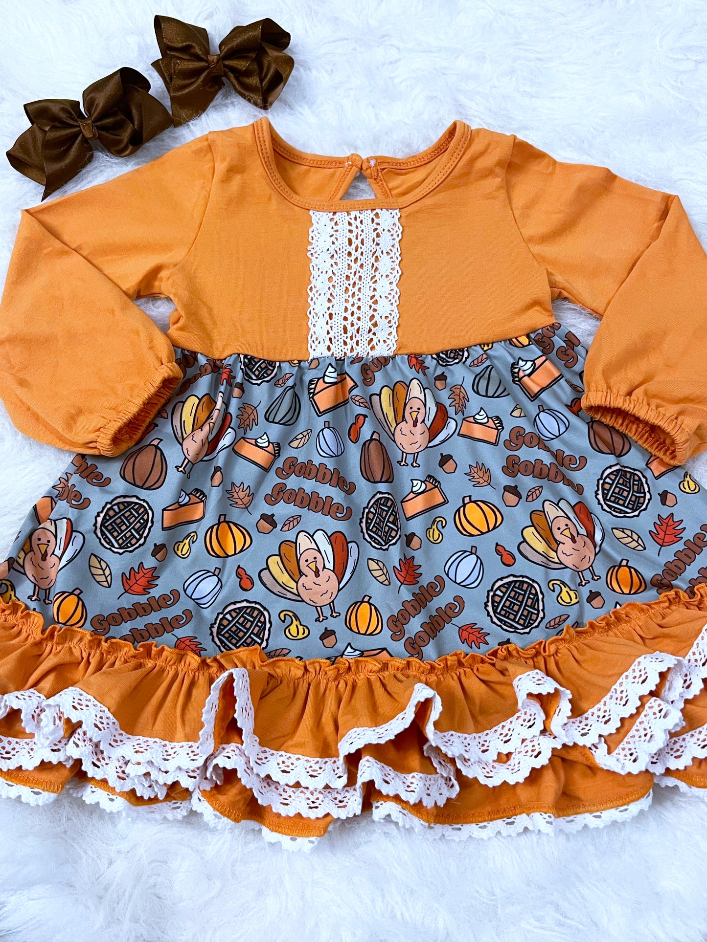 Gobble Gobble Lace Ruffle Dress