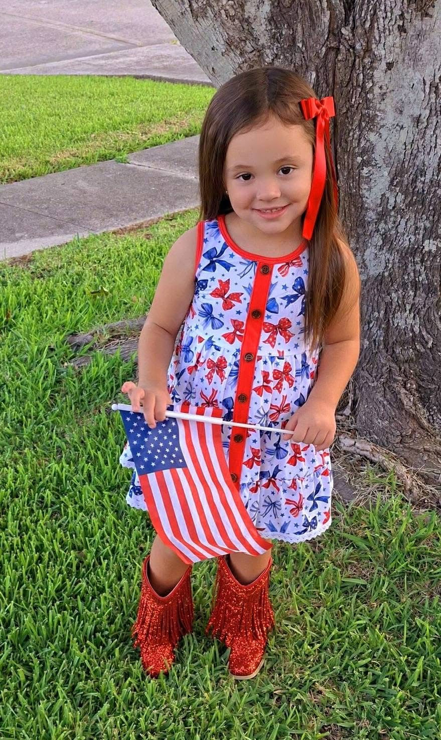 PATRIOTIC BOWS Tiered Lace Pocket Dress