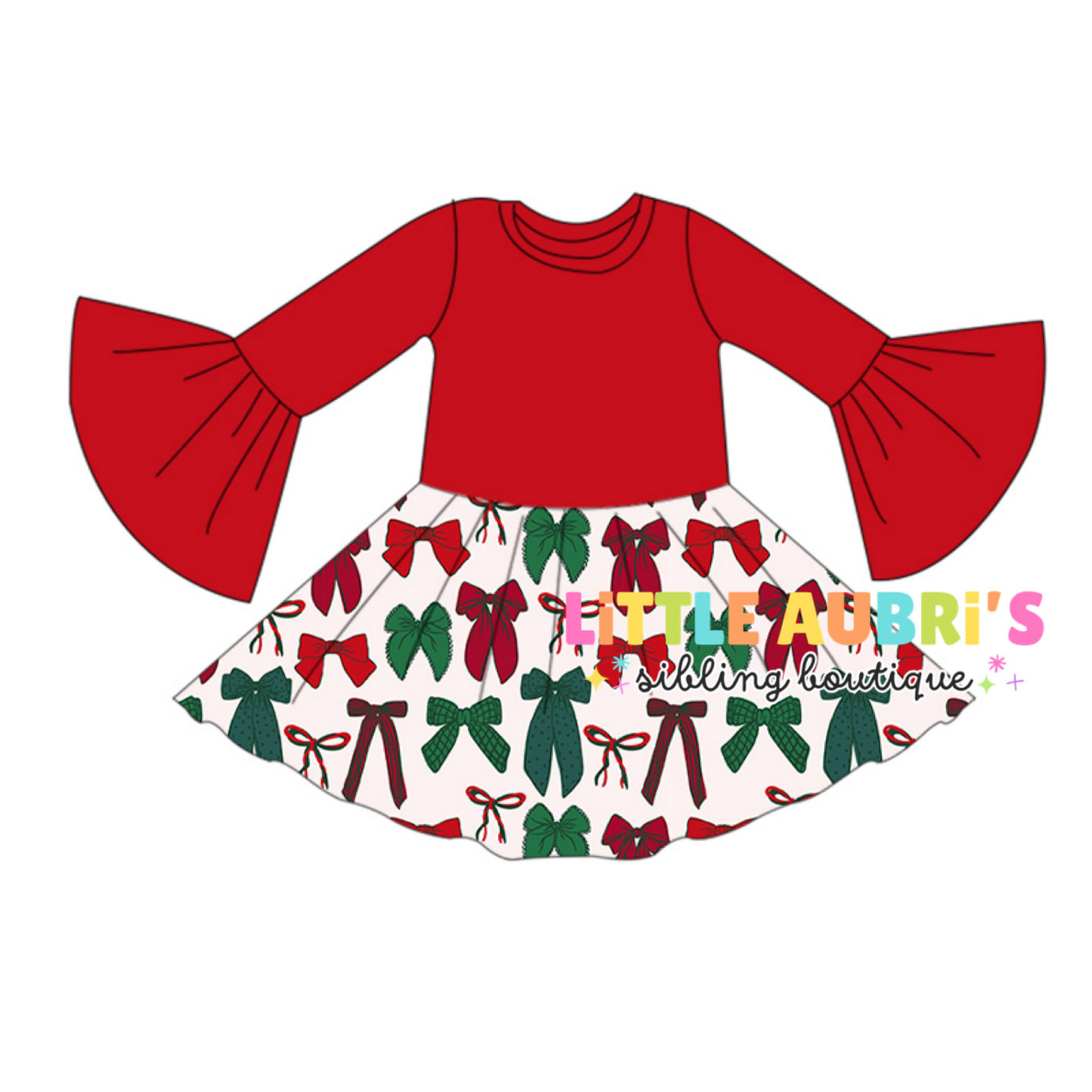 FESTIVE BOWS Bell Sleeve Dress (*SHIPS MID OCT)