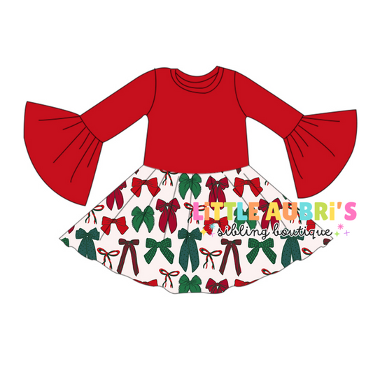 FESTIVE BOWS Bell Sleeve Dress (*SHIPS LATE NOV)