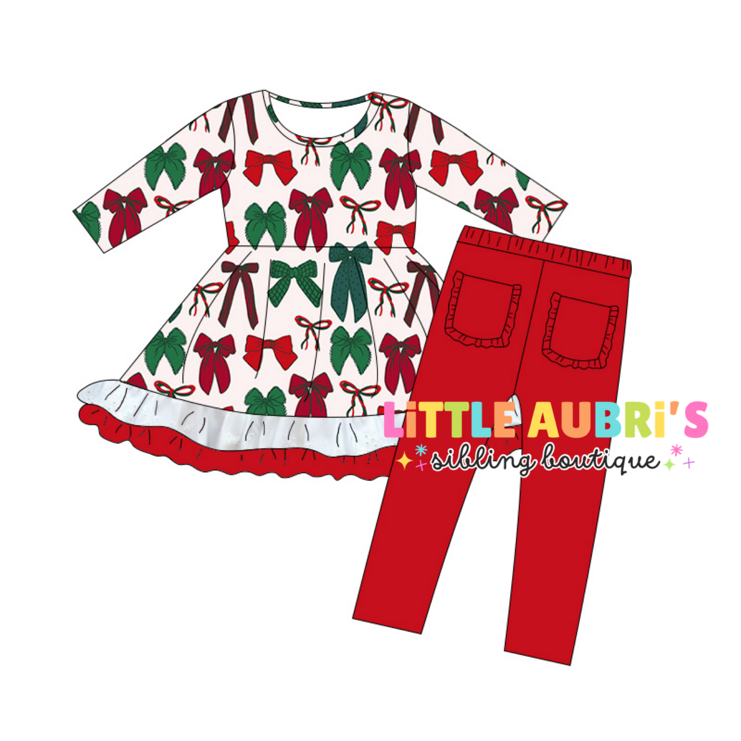 FESTIVE BOWS Lace Tunic Leggings Set (*SHIPS MID OCT)