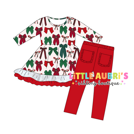 FESTIVE BOWS Lace Tunic Leggings Set (*SHIPS LATE NOV)