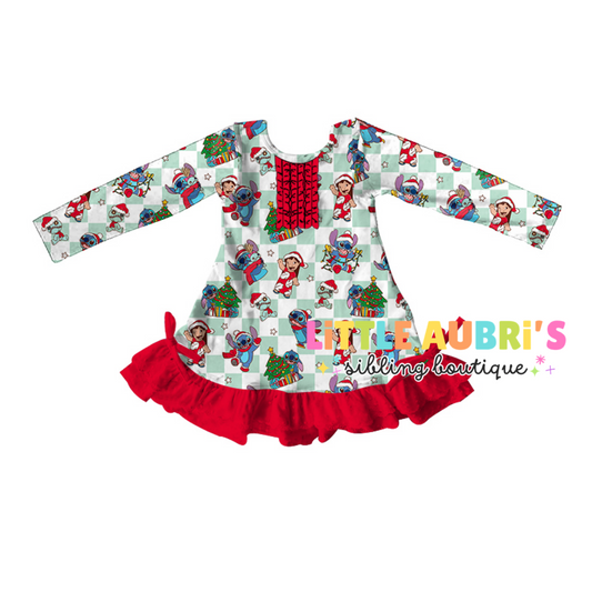 CHRISTMAS ALIEN Ruffle Pajama Dress (*SHIPS LATE NOV)