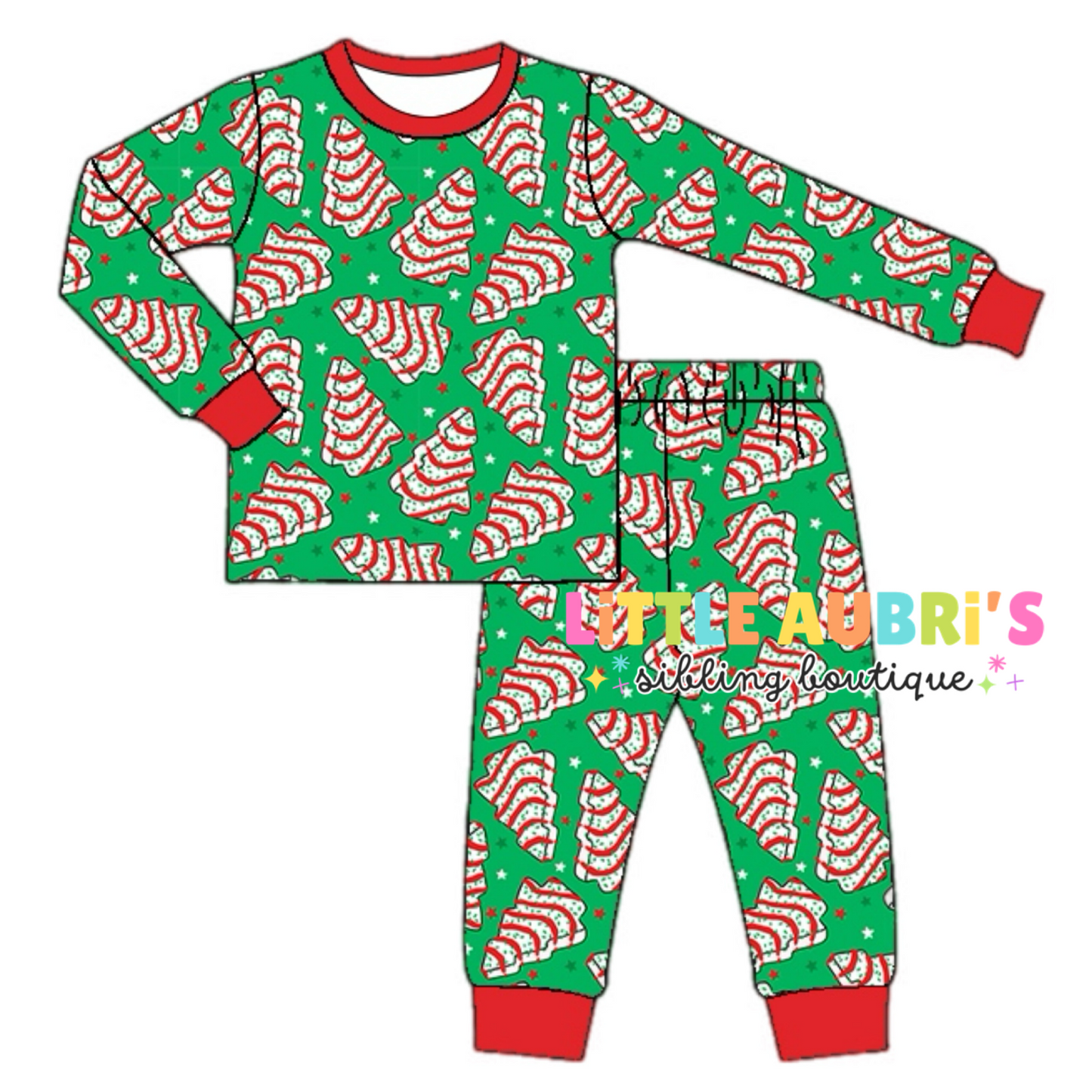 Adult Green CHRISTMAS CAKES Pajama Set (*SHIPS MID OCT)