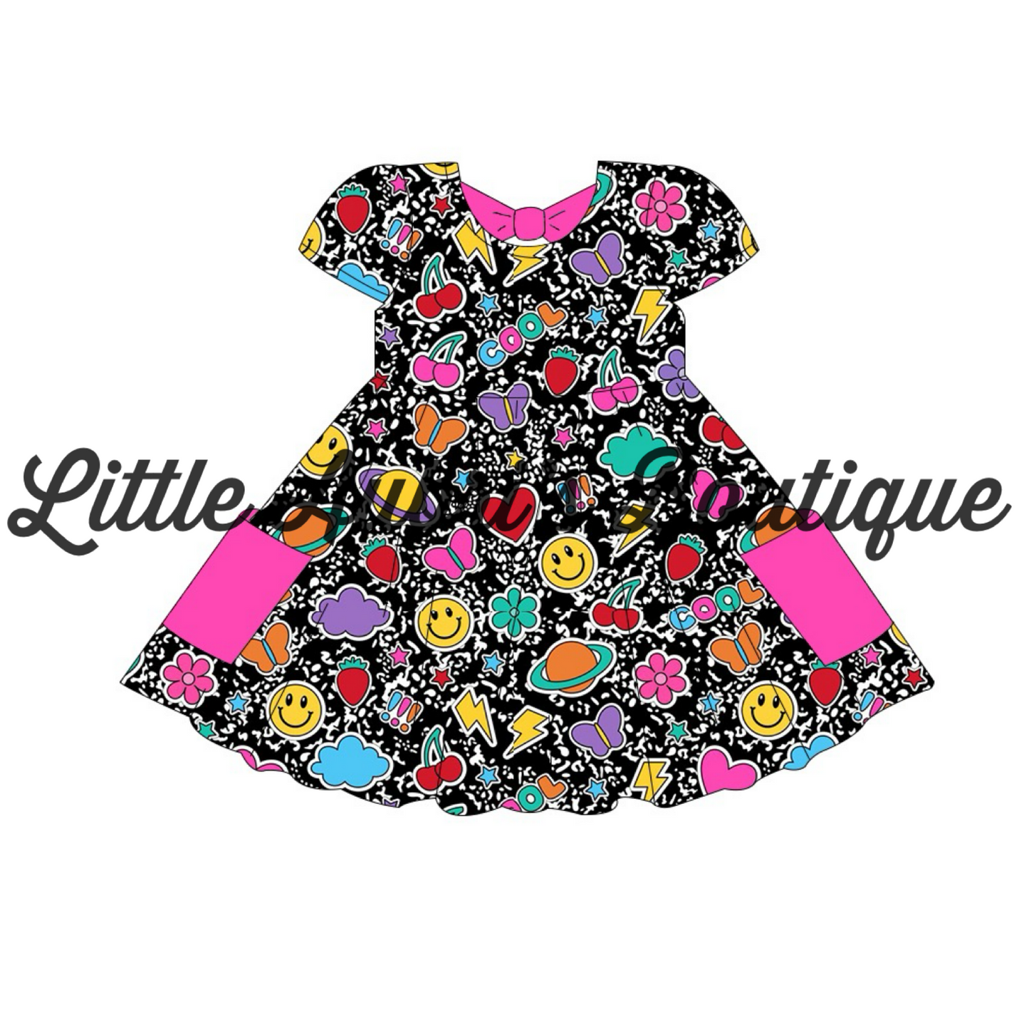 Composition Doodles Bow Back Pocket Dress