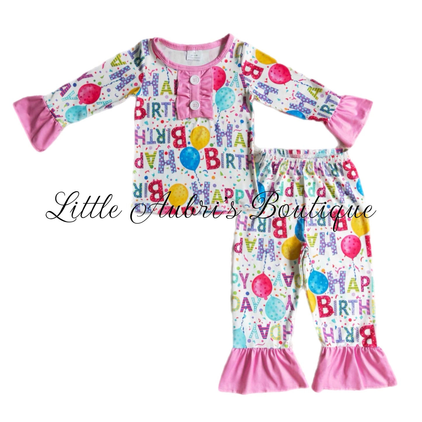 Pink Happy Birthday Pajama Set ETA Late May