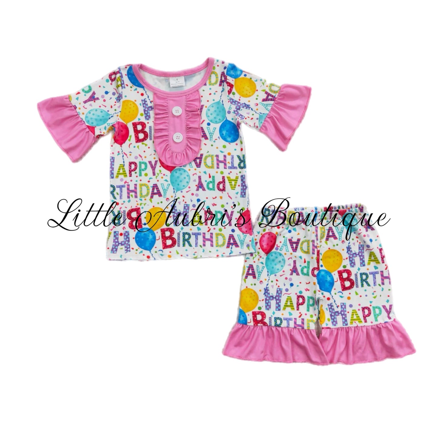 Pink Happy Birthday Pajama Short Set ETA Late May