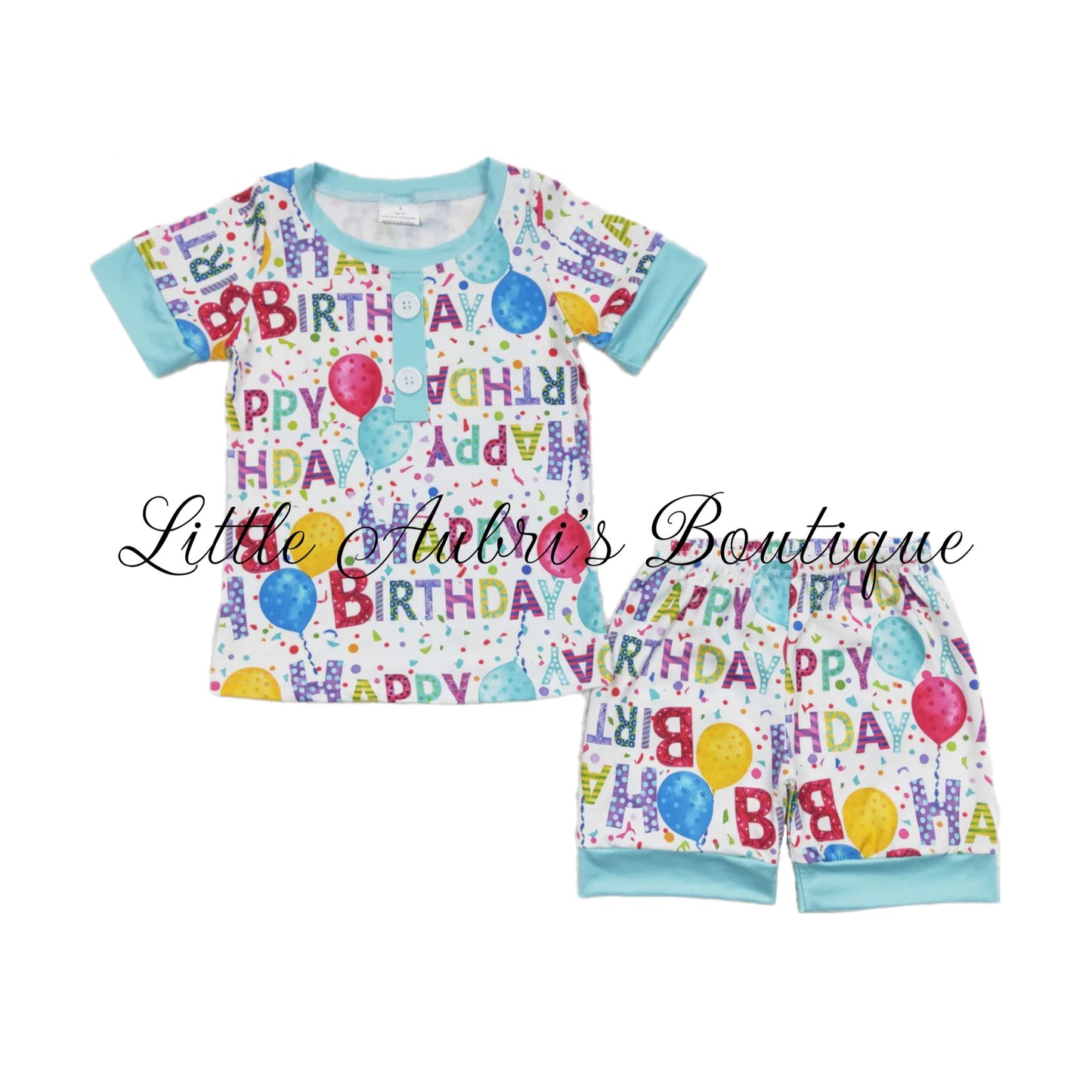 Blue Happy Birthday Pajama Short Set ETA Late May