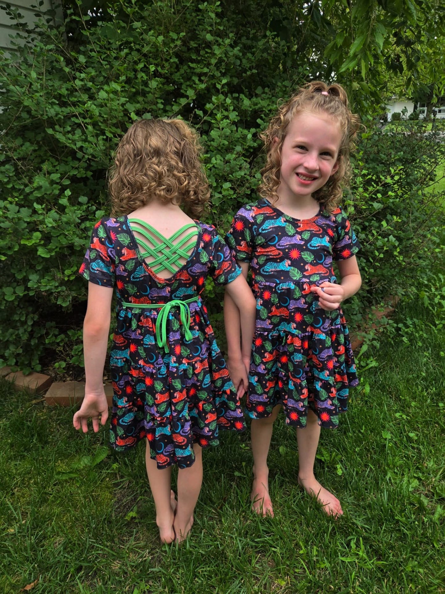 NEON JUNGLE Cross Back Tiered Dress