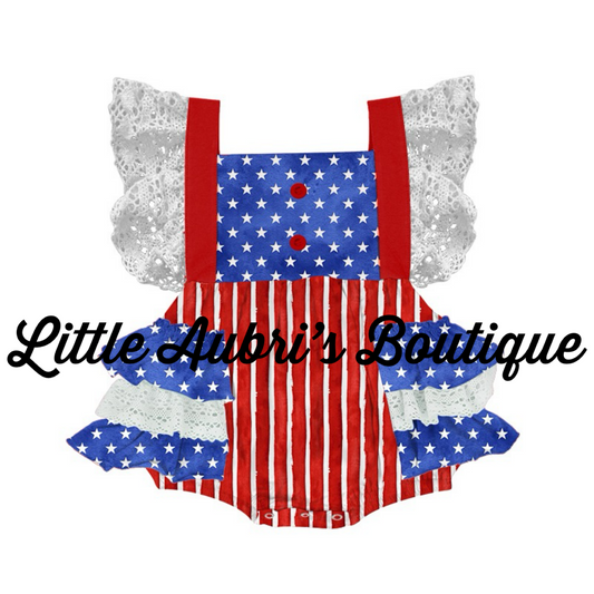 All American Lace Ruffle Bum Romper