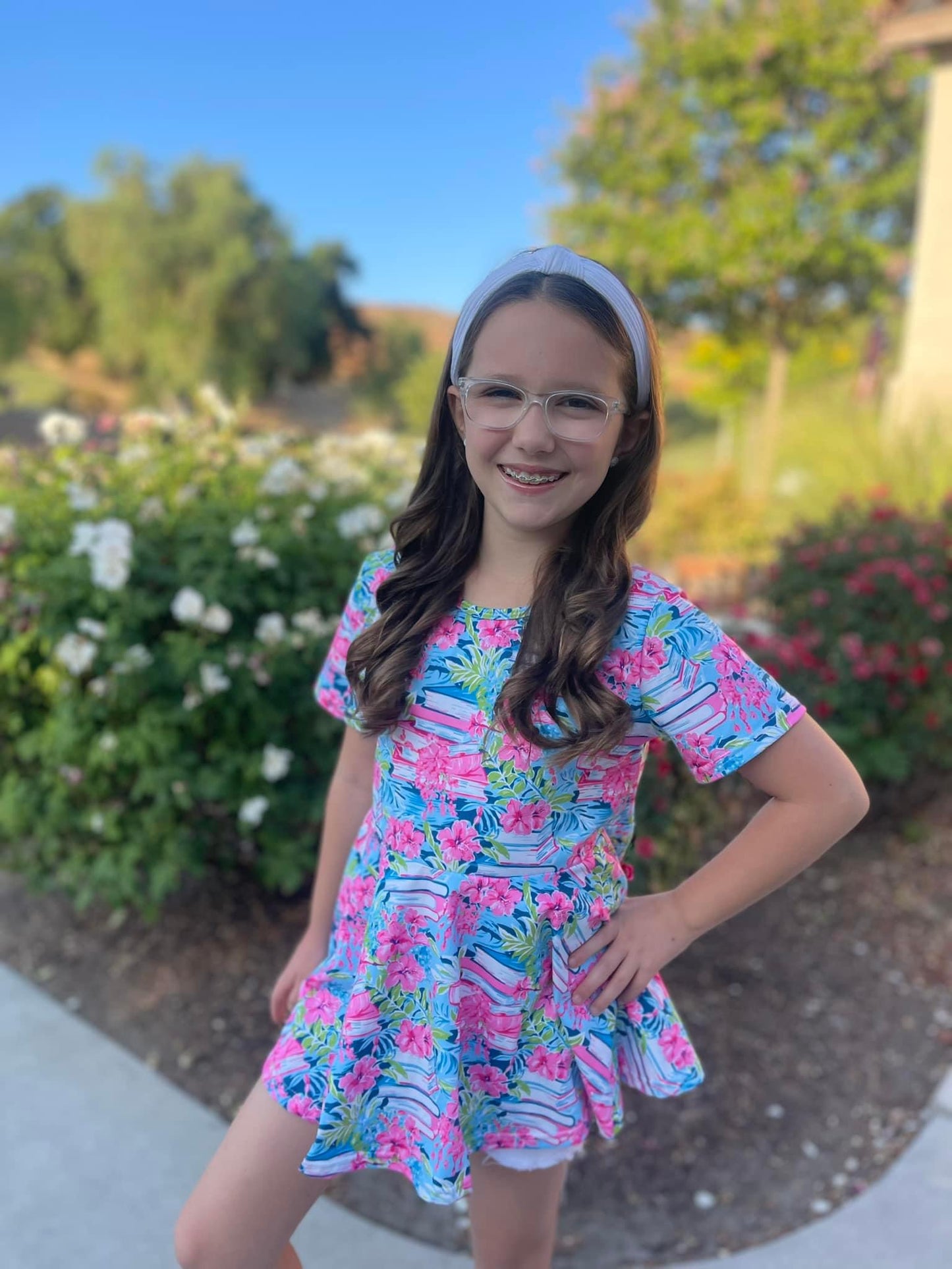 Floral Books Cross Back Peplum