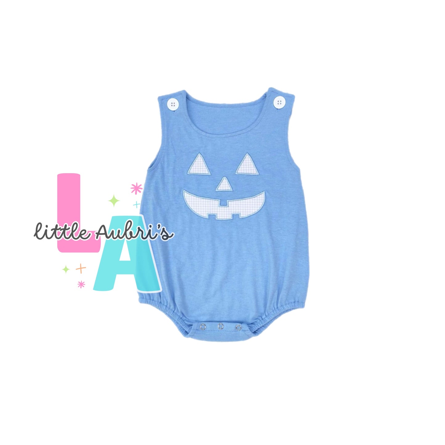 Blue Embroidered Pumpkin Bubble Romper ETA Late August