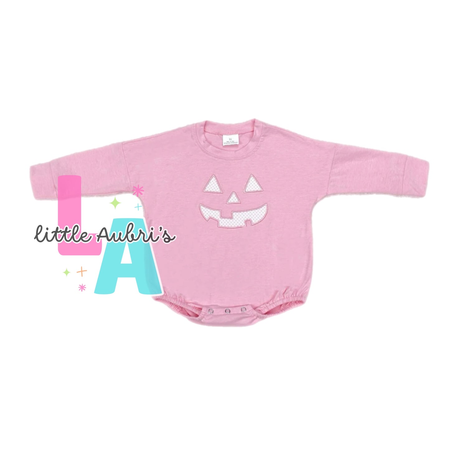 Pink Long Sleeve Embroidered Pumpkin Bubble Romper ETA Late August