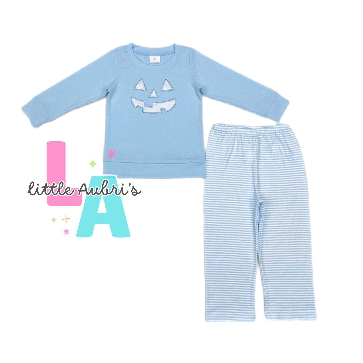 Blue Embroidered Pumpkin Pullover Set ETA Late August