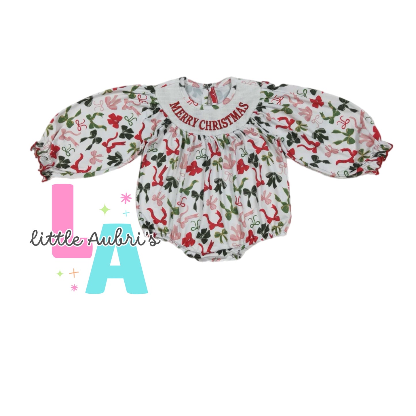 Christmas Smocked Bows Romper ETA Late August