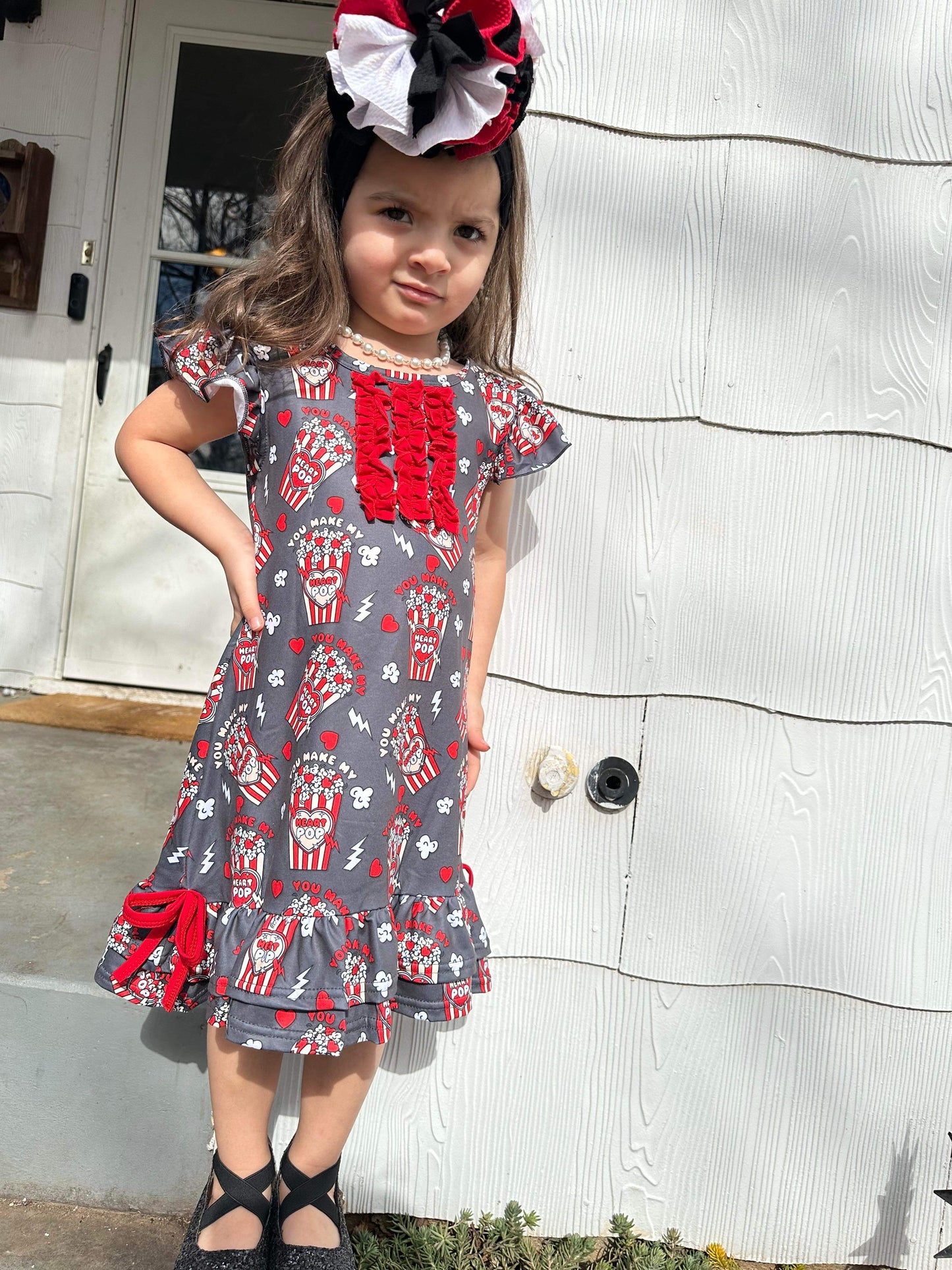Red You Make My Heart Pop Ruffle Pajama Dress