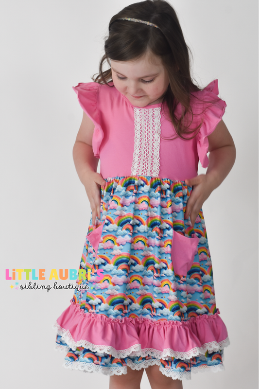 3D Rainbow Lace Pocket Dress