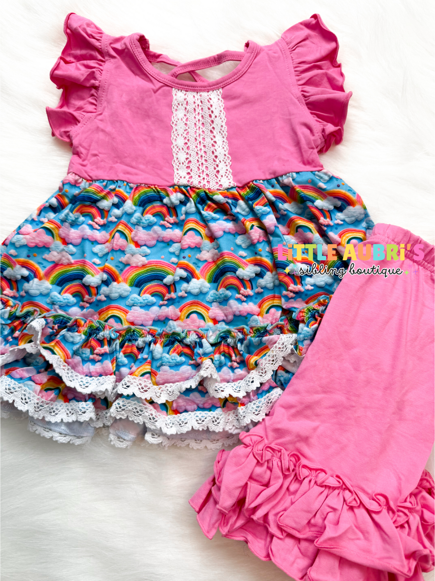 3D Rainbow LaceTunic and Ruffle Short Set