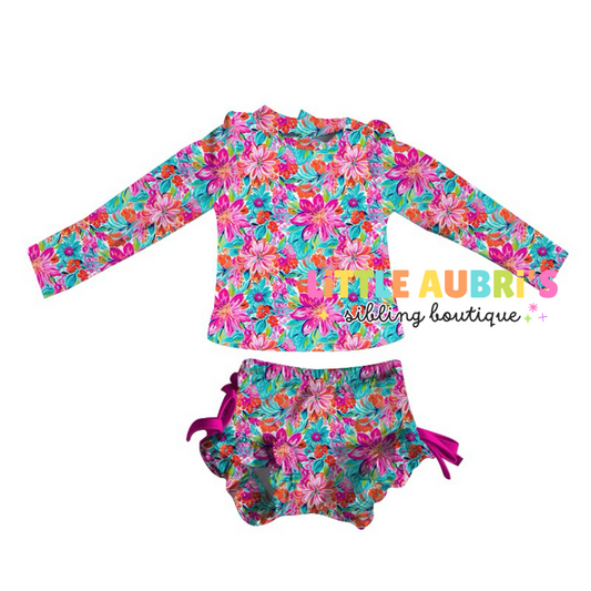 NEON TROPICS 2 Pc Rash Guard Swimsuit Set