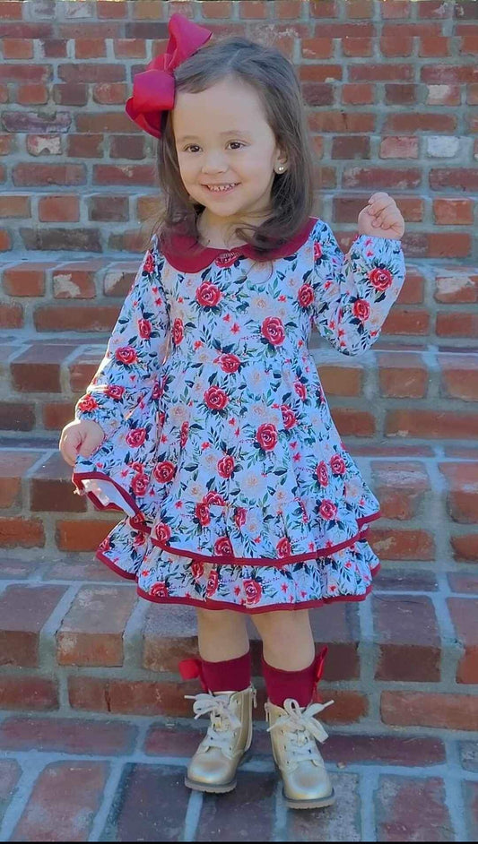 Winter Floral Ruffle Tie Dress