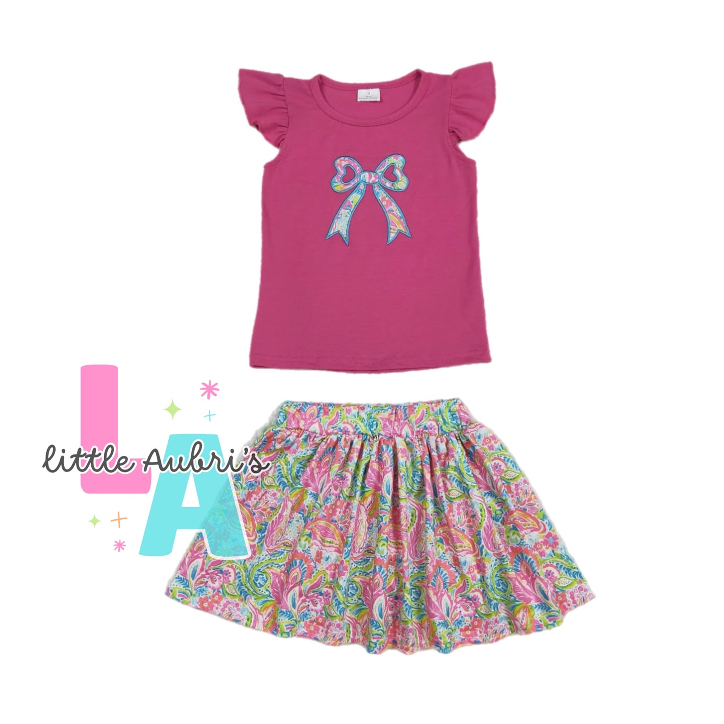 Embroidered Pink Bow Skort Set ETA Late August
