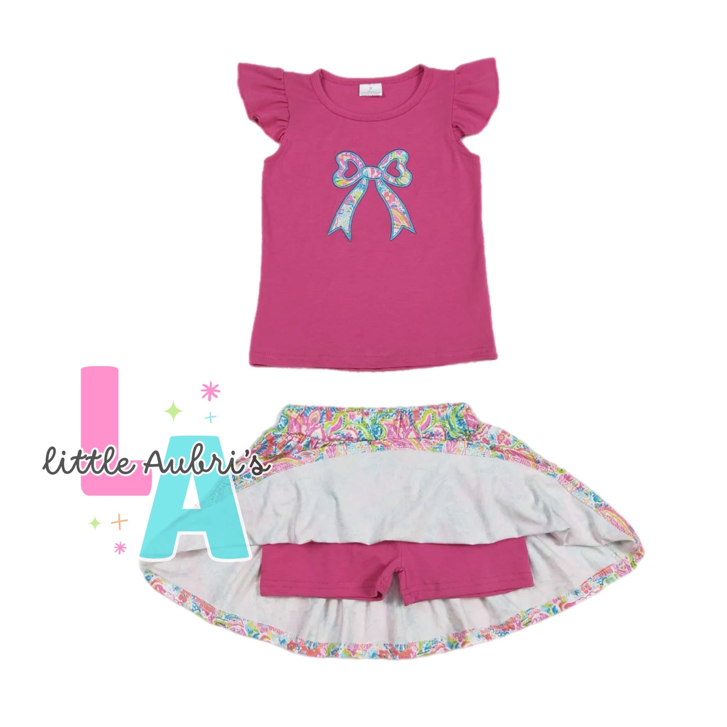Embroidered Pink Bow Skort Set ETA Late August