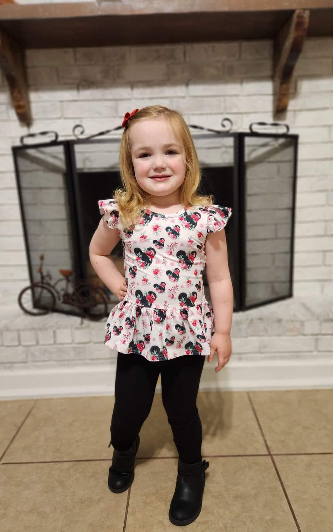 Polka Dot Floral Mouse Flutter Sleeve Peplum Top