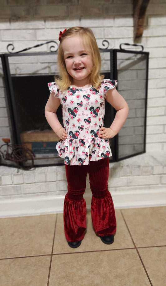 Polka Dot Floral Mouse Flutter Sleeve Peplum Top