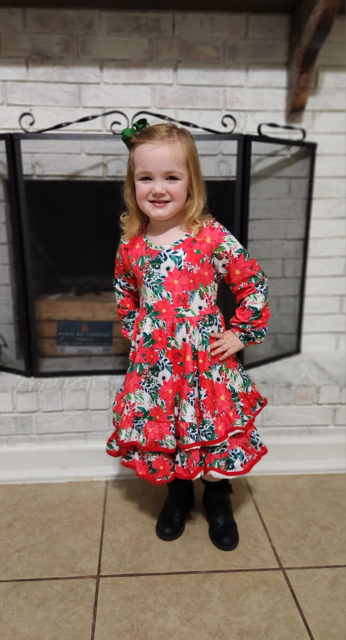 Poinsettia Floral Ruffle Dress