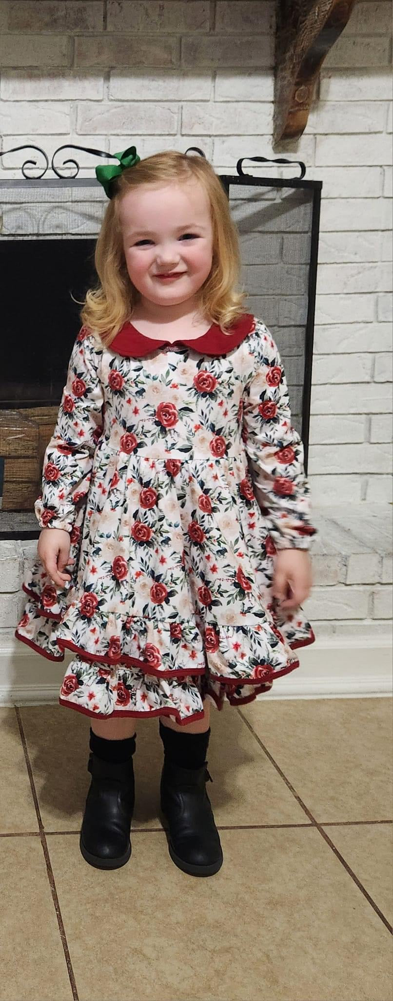 Winter Floral Ruffle Tie Dress
