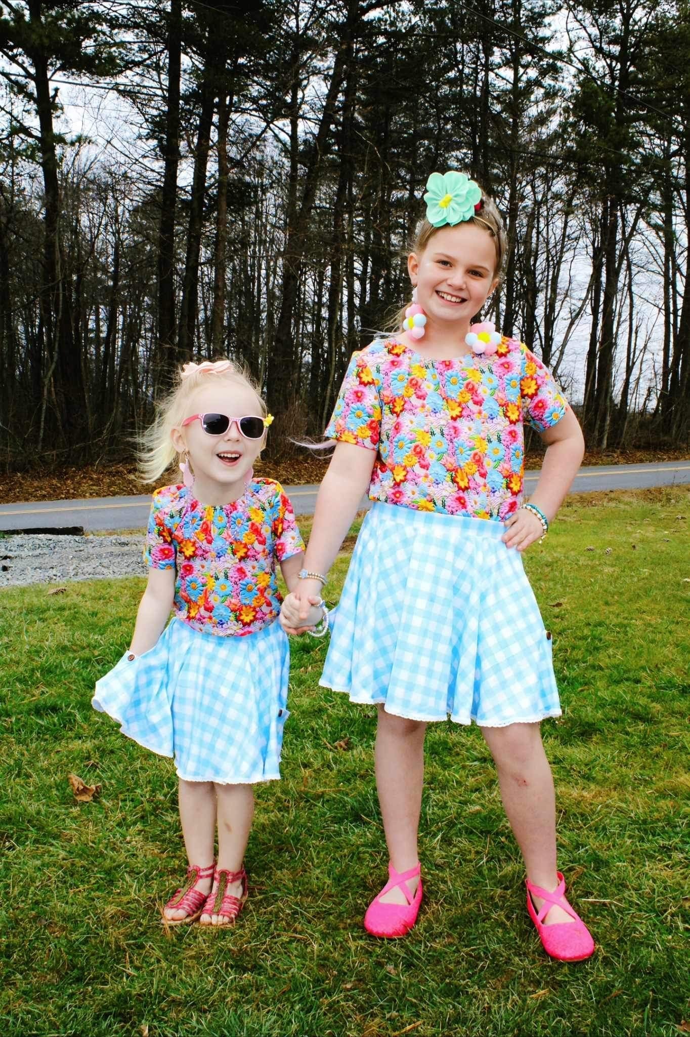 Blue Gingham Lace Pocket Skirt with Built in Shorts