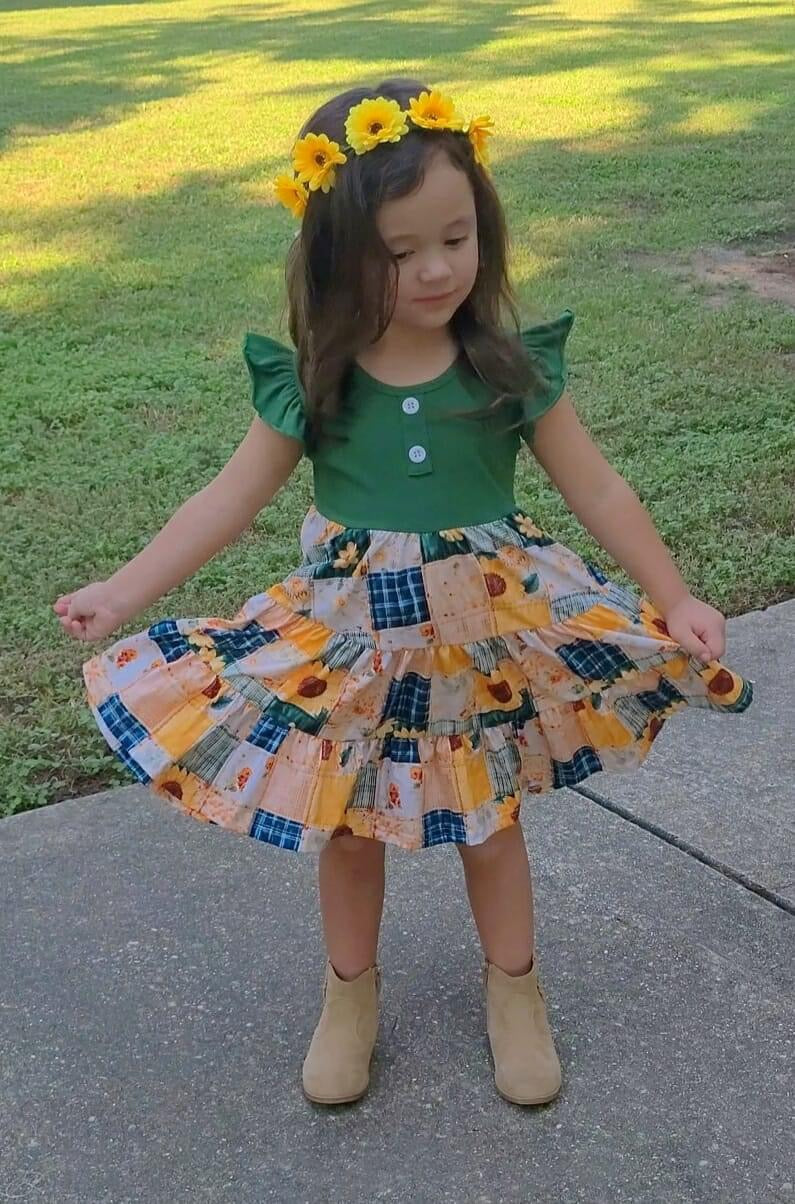 Sunflower Patchwork Triple Tiered Dress