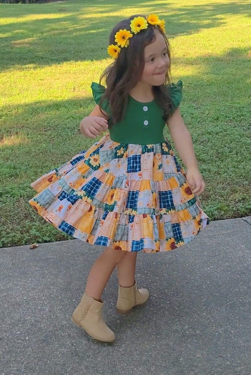 Sunflower Patchwork Triple Tiered Dress