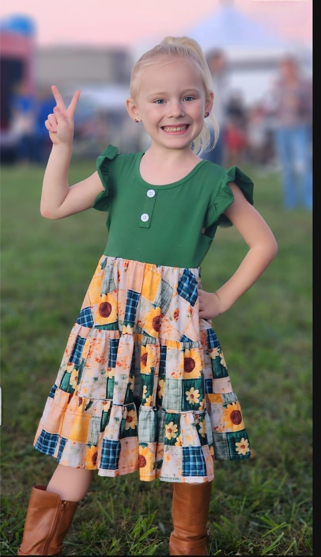 Sunflower Patchwork Triple Tiered Dress