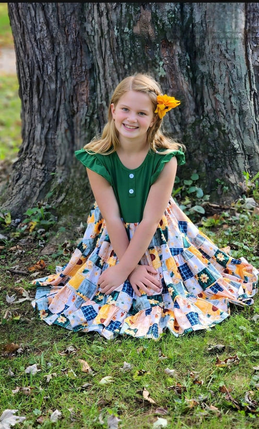 Sunflower Patchwork Triple Tiered Dress