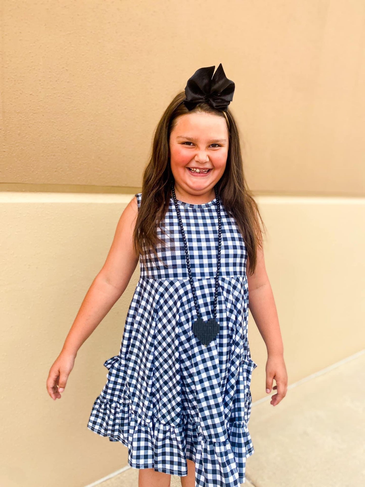 Black Gingham Cross Back Pocket Dress