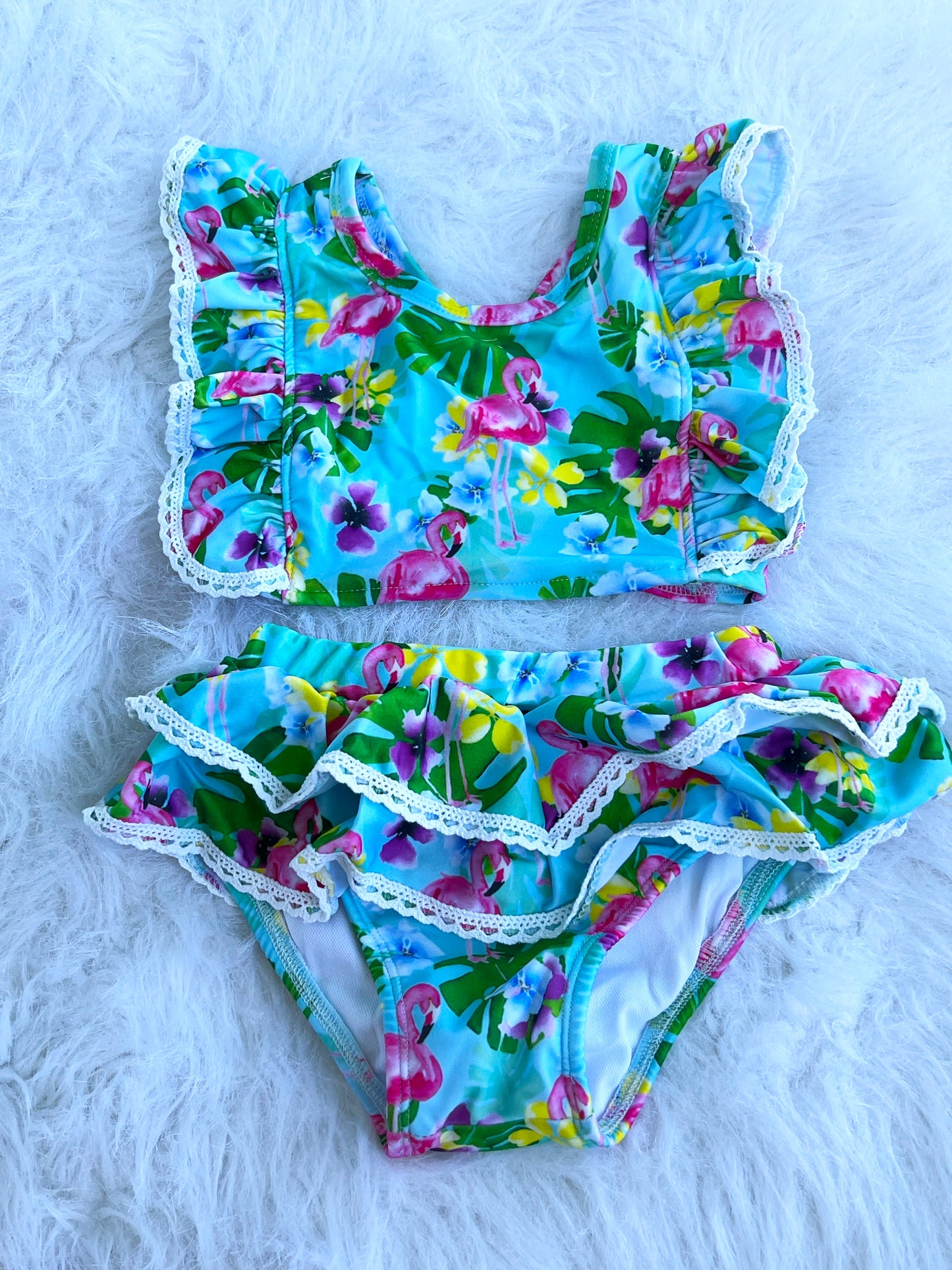Luau Flamingos Lace 2 Piece Swimsuit Set