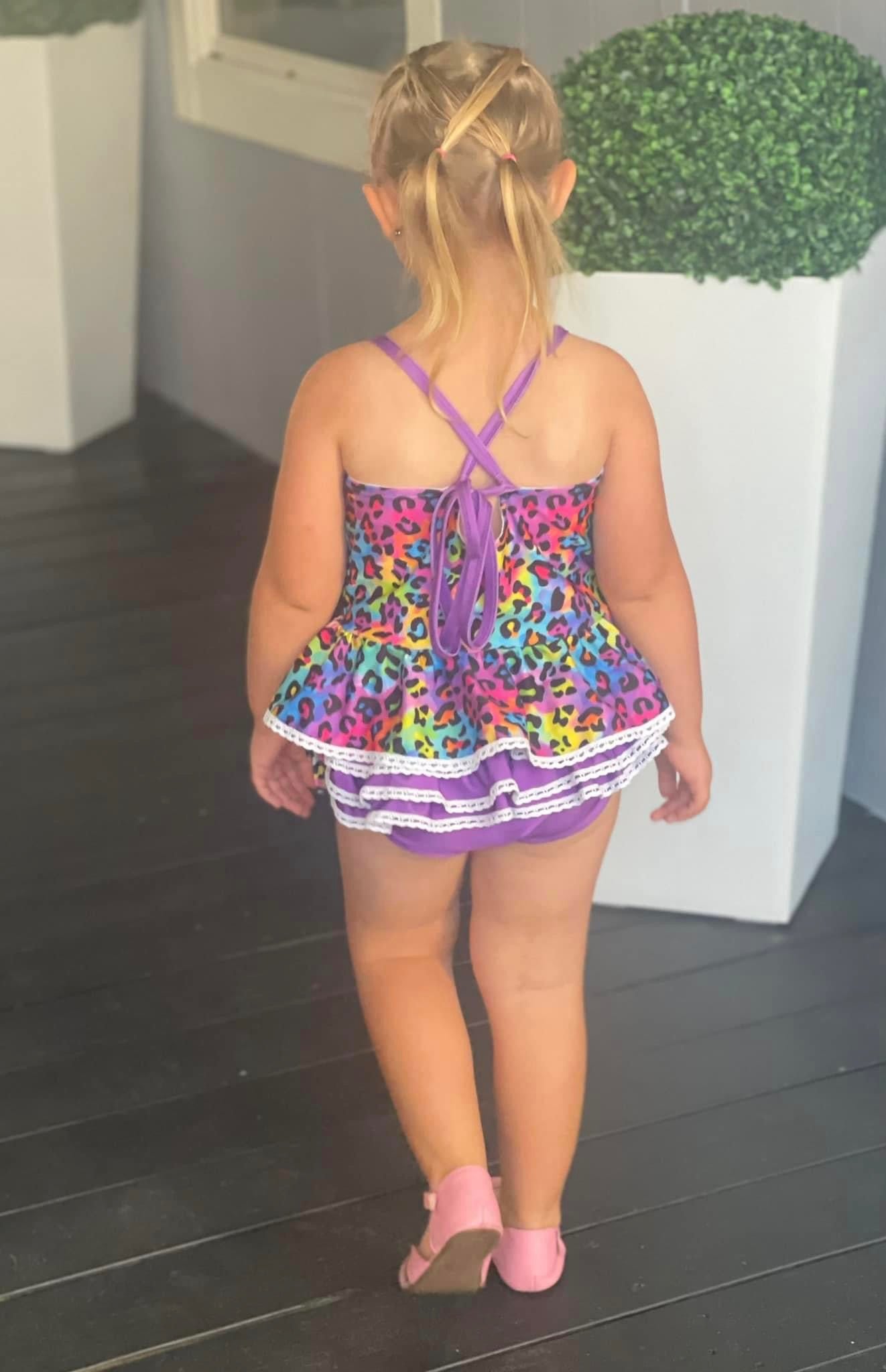Rainbow Leopard Tankini Ruffle Bum Swimsuit