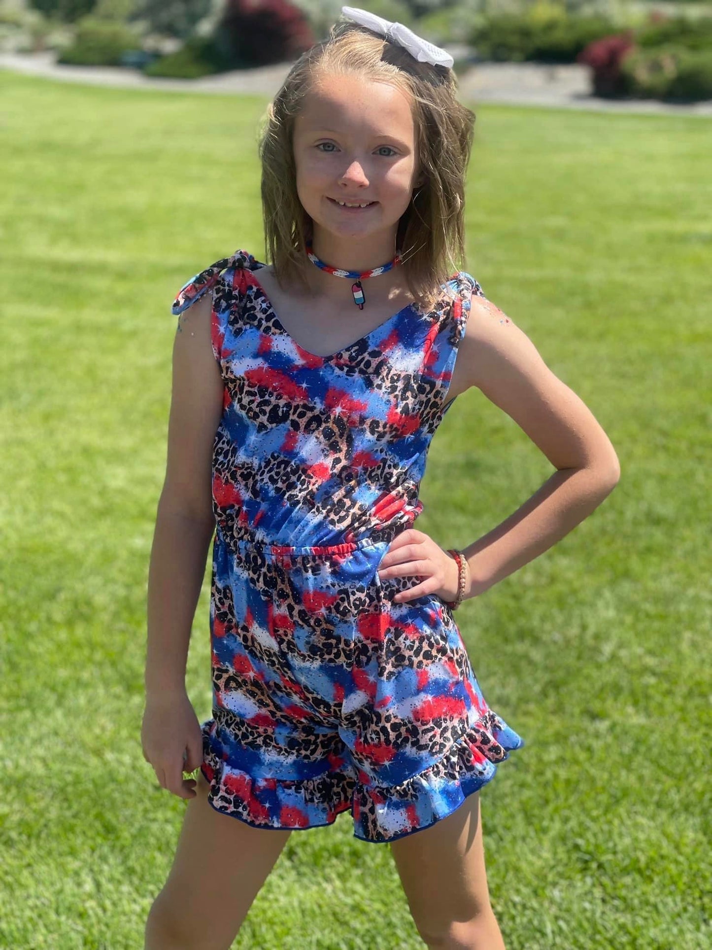 American Leopard Tie Romper