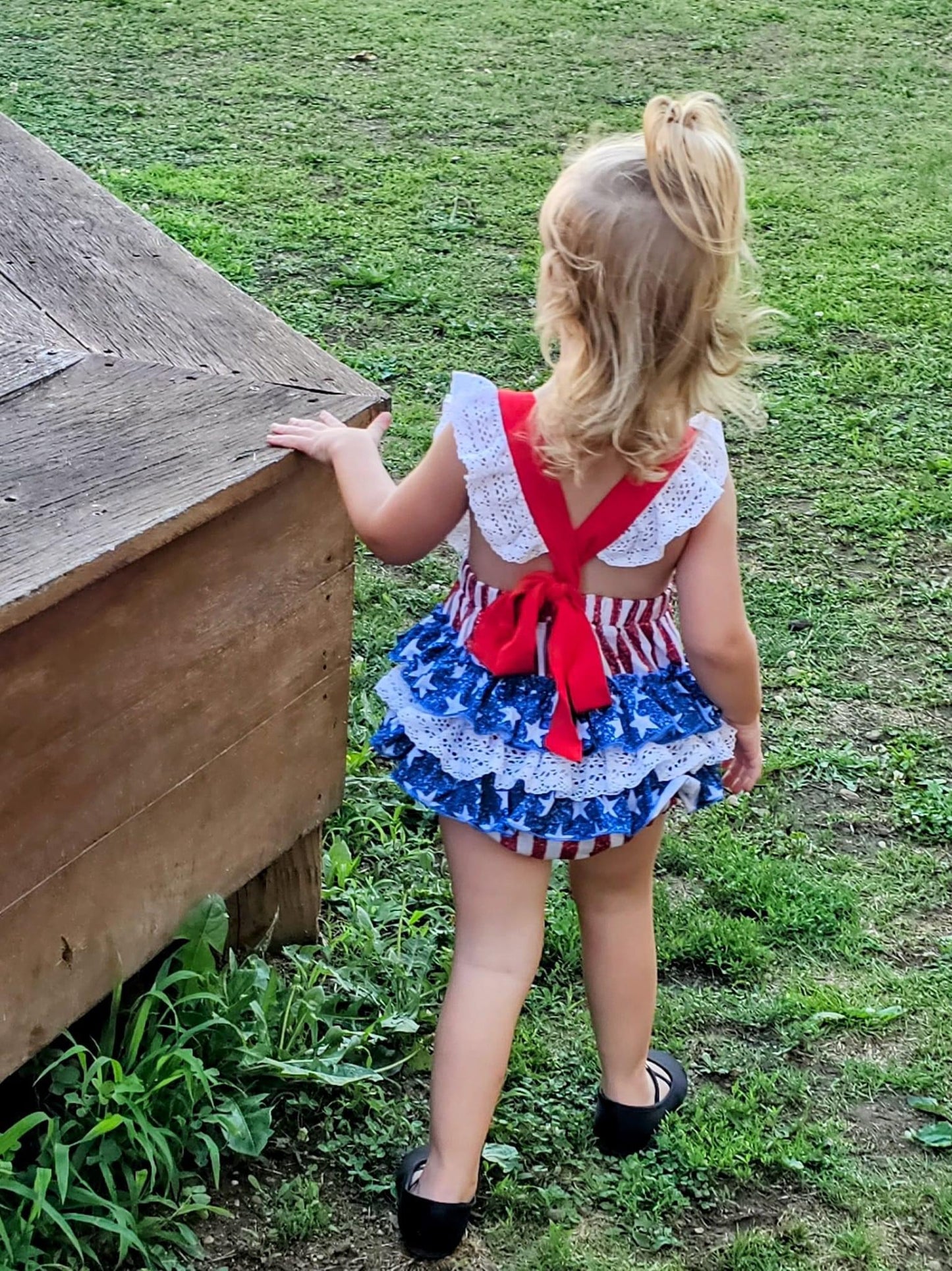 Glitter American Flag Lace Ruffle Romper